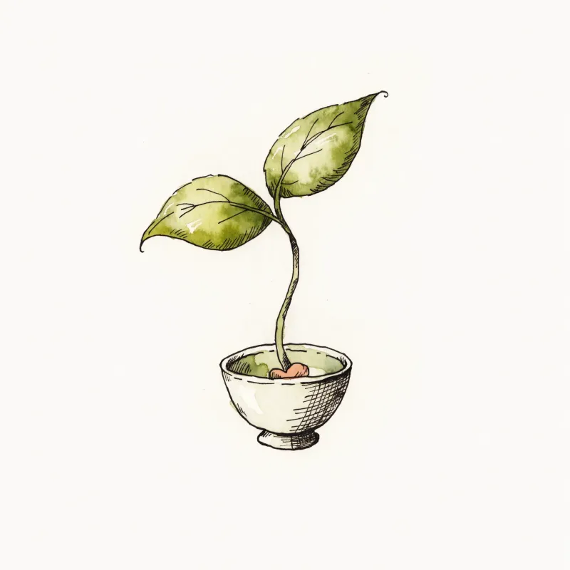 A young sprout growing from a tea bowl